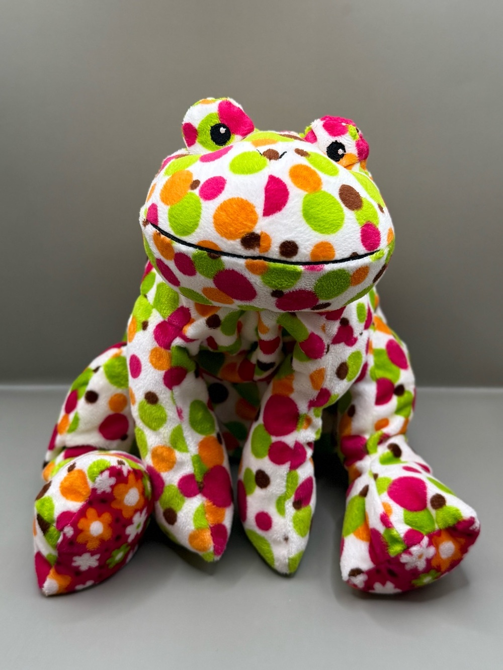 Y2K Mary Meyer Polka Dot Flowers Frog Plush Stuffed Animal